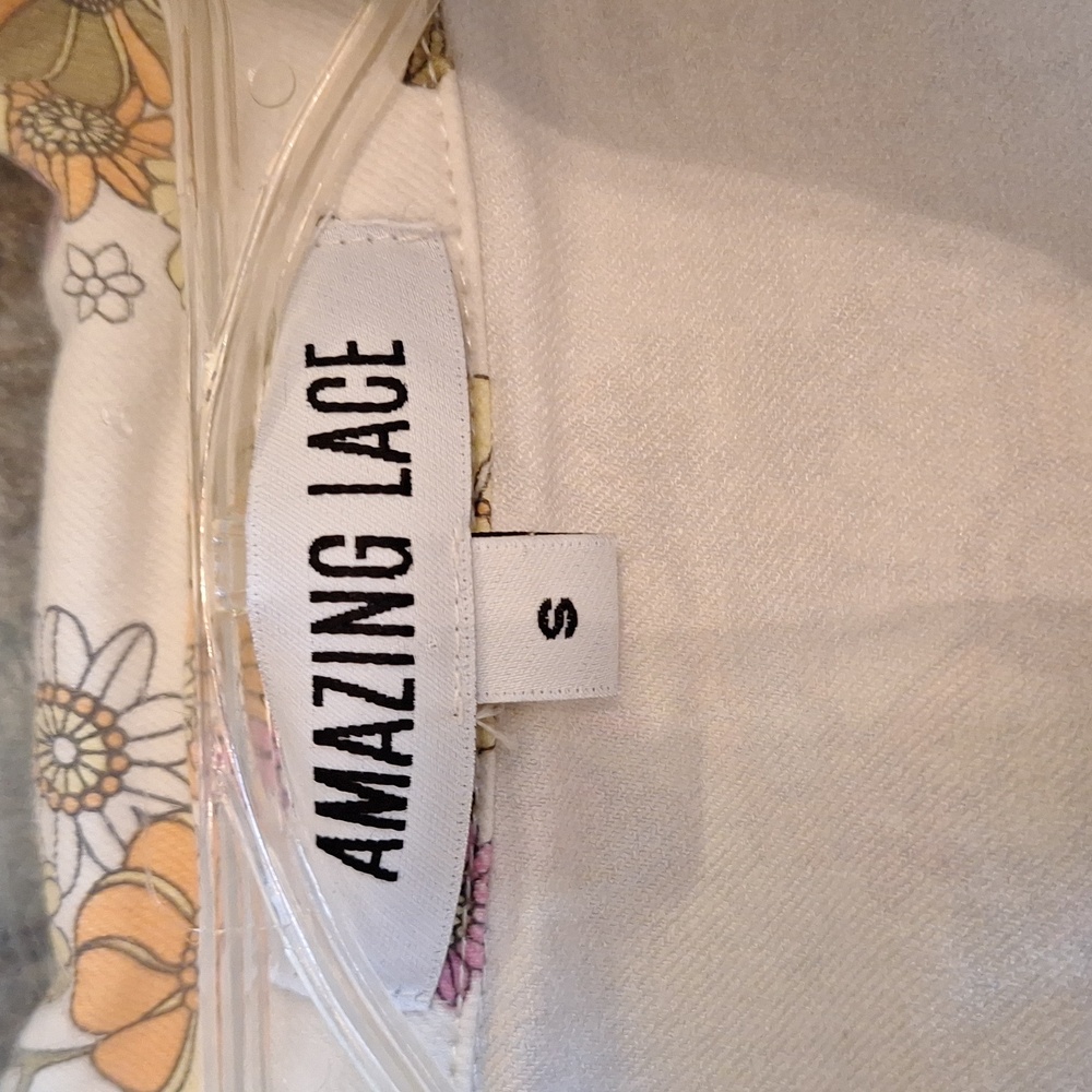 Amazing Lace Wht/Pink/Orange Jean belted Floral Long Sleeve Dress. NWOT Size S - Picture 8 of 10